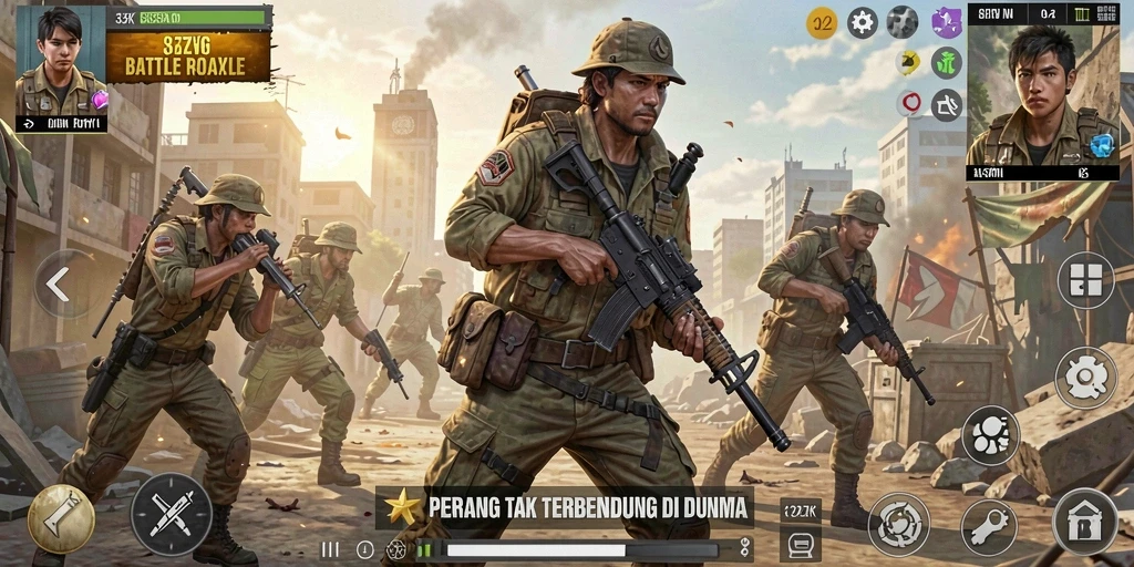 Tangkapan layar gameplay 33ZK menampilkan aksi seru dan strategi Battle Royale.