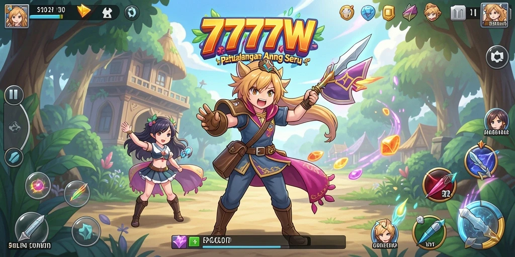 Tampilan gameplay menarik di 7777W dengan karakter anime yang ikonik.