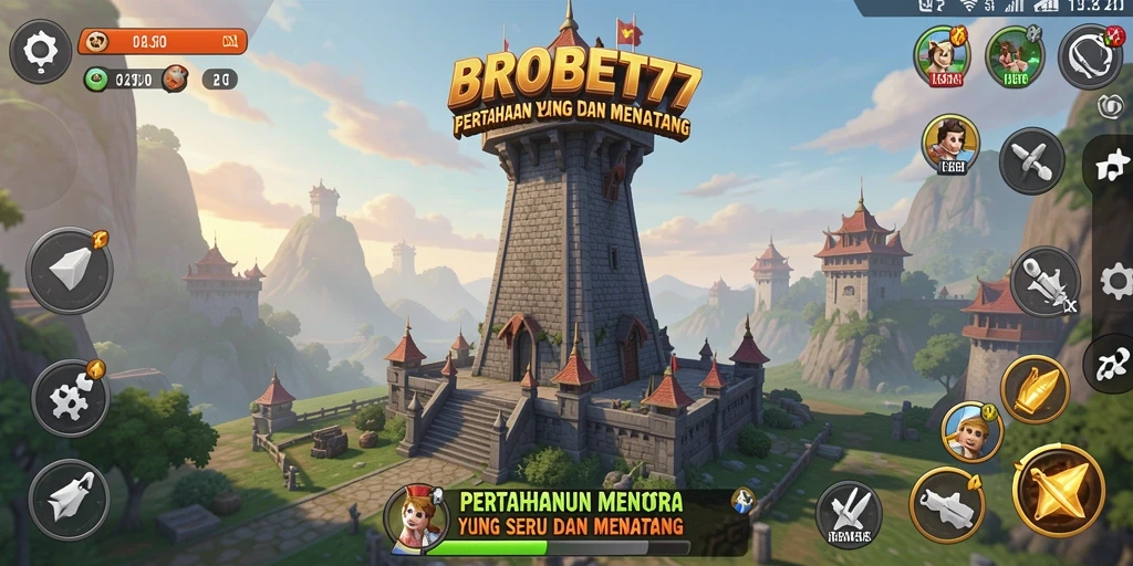 Screenshot gameplay BROBET77 menampilkan pertahanan menara yang menantang.