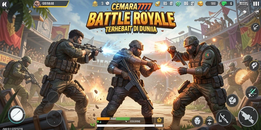 Tampilan gameplay CEMARA777 yang intens dan mendebarkan di lapangan tempur Battle Royale.