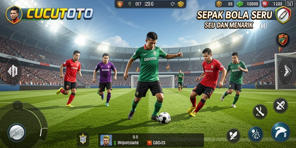 Screenshot gameplay CUCUTOTO dengan nuansa sepak bola yang seru.