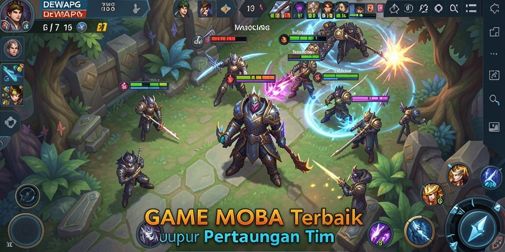 Tampilan gameplay epik di DEWAPG dengan pertarungan tim yang intens.