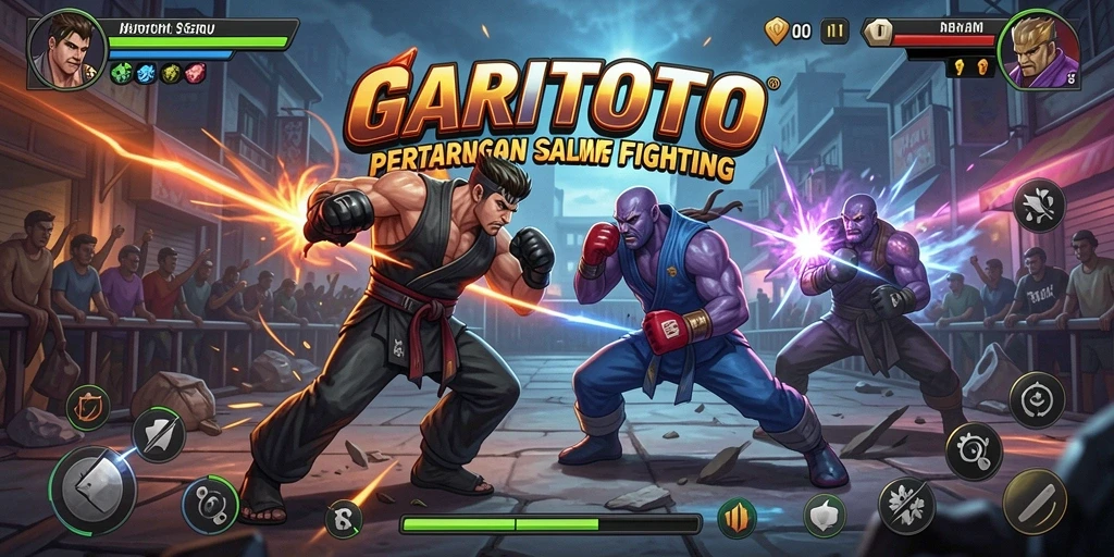 Screenshot GARITOTO menampilkan pertarungan seru antar karakter yang dinamis.