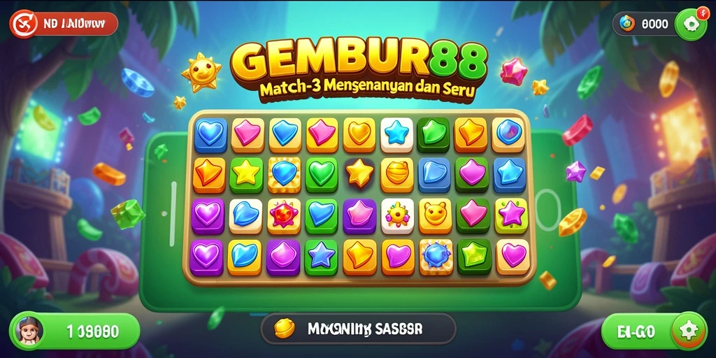 Screenshot GEMBUR88 menampilkan gameplay seru dengan puzzle warna-warni.