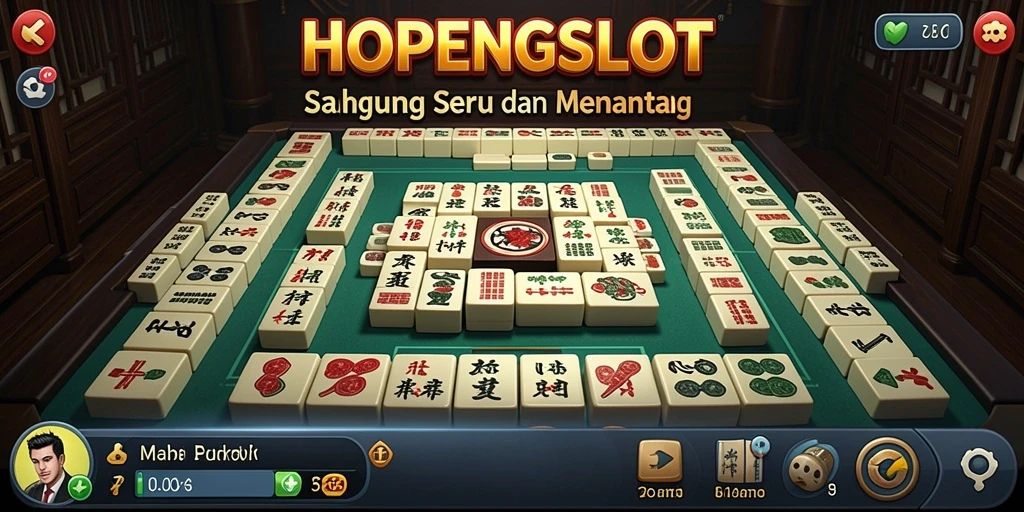 Tampilan gameplay seru dari HOPENGSLOT saat menyelesaikan puzzle Mahjong.
