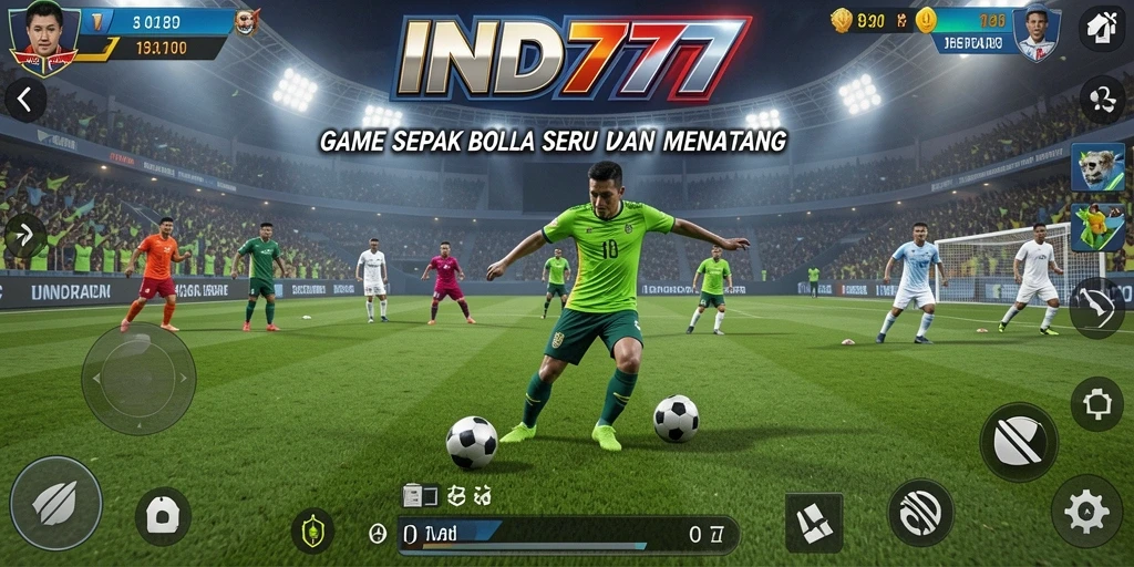 Screenshot gameplay IND777 menampilkan aksi sepak bola yang menegangkan.