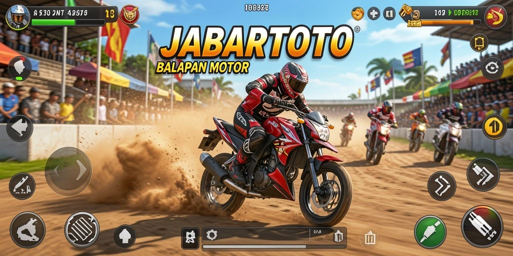 Gameplay mendebarkan dari JABARTOTO dengan motor balap yang cepat.