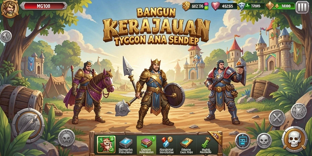 Screenshot utama MG108 menampilkan gameplay pengelolaan bisnis Tycoon yang seru.