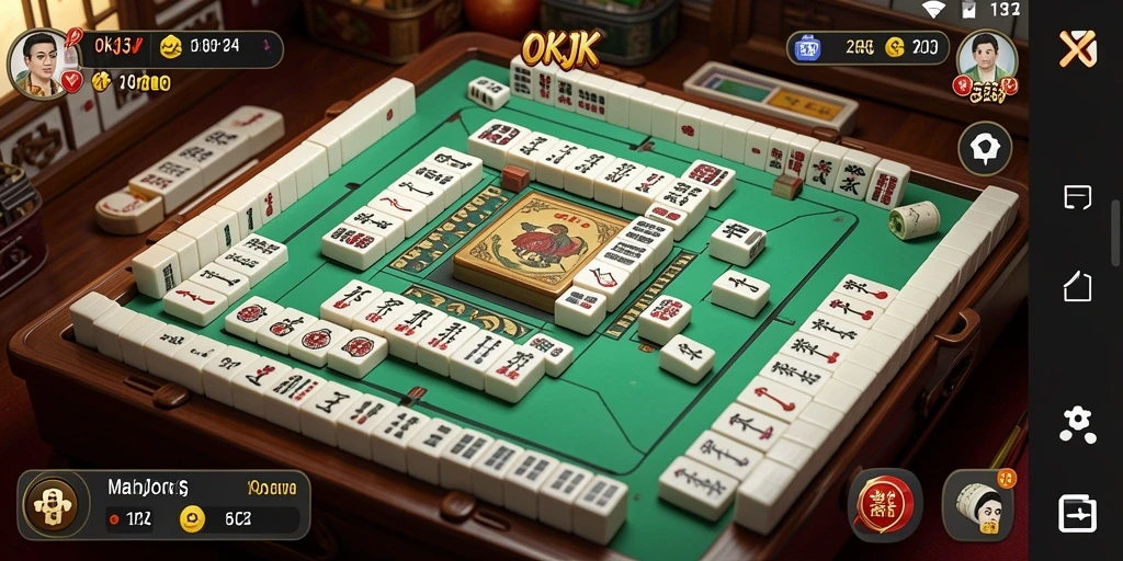 Screenshot permainan OKJK menampilkan antarmuka Mahjong yang menarik.