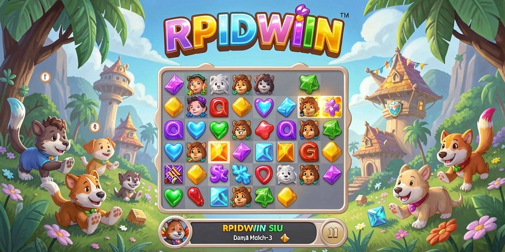 Screenshot utama RPIDWIN menunjukkan keseruan gameplay Match-3 yang memikat.