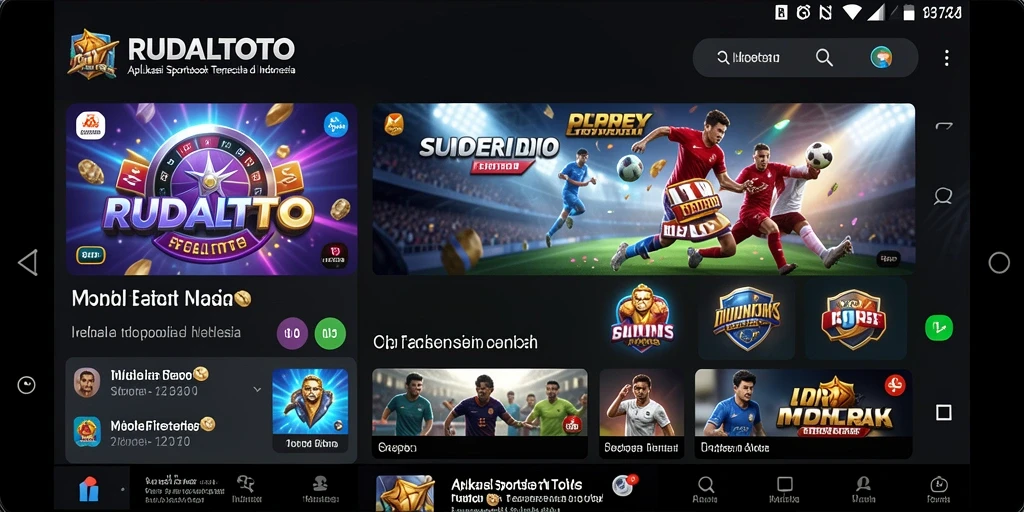 Tangkapan layar utama RUDALTOTO menampilkan tampilan intuitif aplikasi Sportsbook.